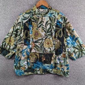 CJ Banks Christopher & Banks 3/4 sleeve colorful floral full zip jacket